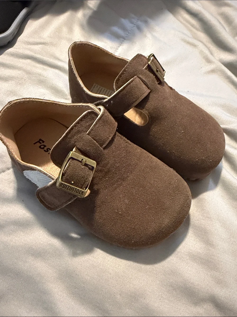 Children's Brown Suede Buckle Mary Jane Shoes -